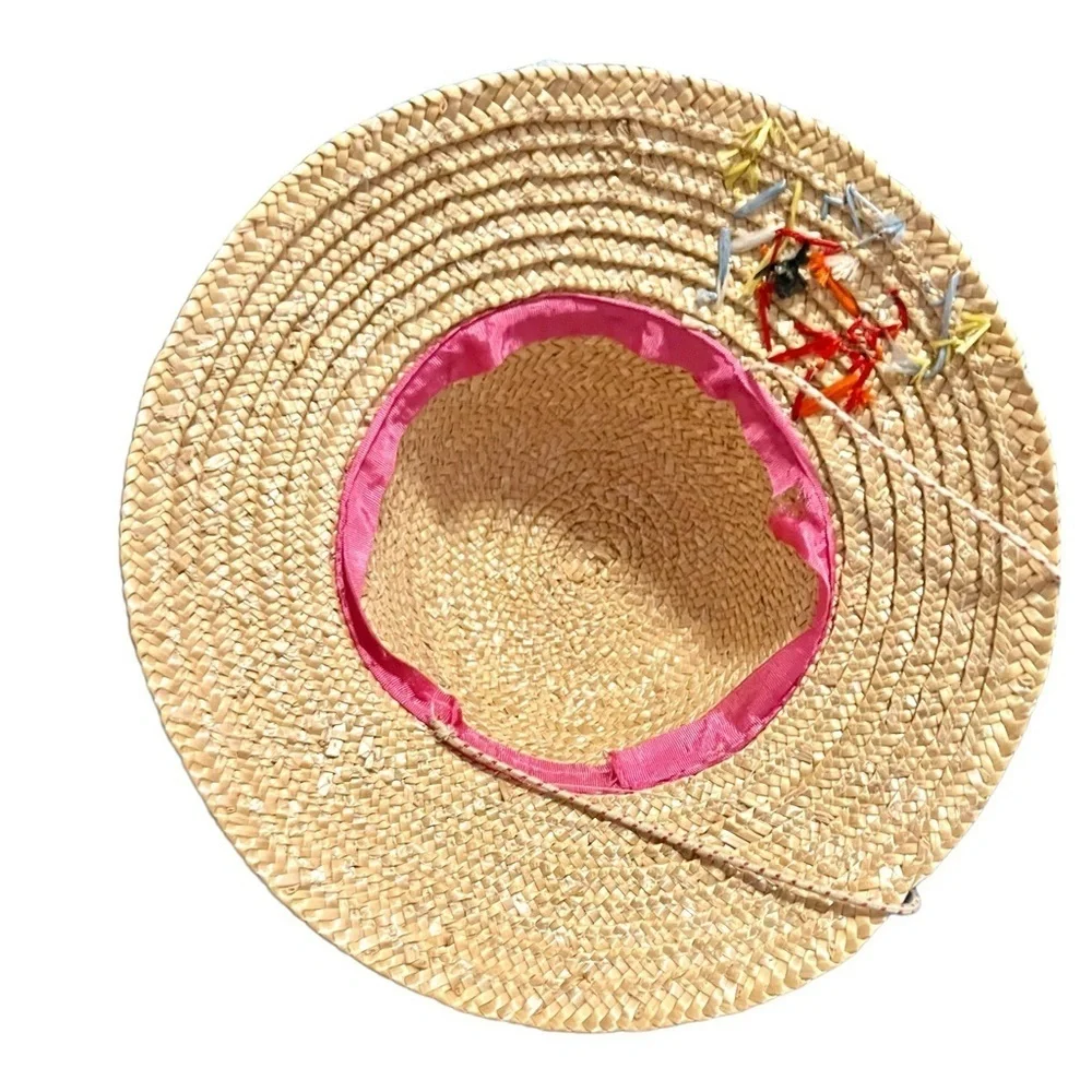 Straw Hat With Fish Embroidery Girls